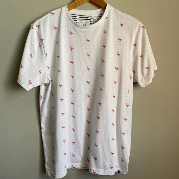Denim & Flower Men's White Allover Flamingo Print Short Sleeve T-shirt Medium - Picture 1 of 8
